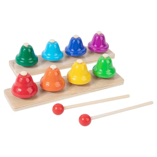 puzzlegame Hölzerne 8-Noten-Handglocken,Hölzernes Kindermusikspielzeug Rainbow Percussion Instrument | Natürliches, umweltfreundliches, hölzernes Musik-Se, 8-Ton-Glocke, rotierende Rassel, Anfänger, von puzzlegame