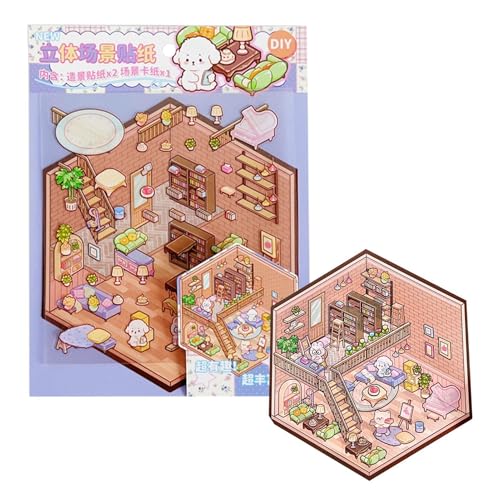 puzzlegame Machen Sie Ihre eigenen Hausaufkleber, Miniaturszenenaufkleber | Scrapbook-Aufkleber mit -Effekt,Erstellen Sie Ihre eigenen Szenenaufkleber, kleine Haustierhaus-Aufkleberszenen für Kinder von puzzlegame