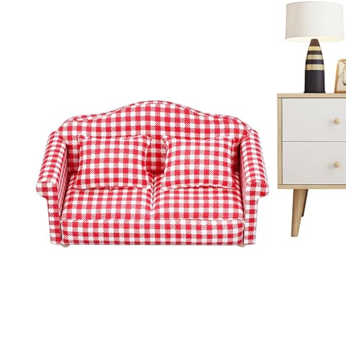 puzzlegame -Möbel-Sofa, Puppenhaus-Couch | 1 Maßstab 12 Sessel Puppensofa Stuhl - -Couch, Miniatur-realistisches rot Kariertes Möbelspielzeug für Puppenhäuser, Kinder, Erwachsene, Sammler von puzzlegame
