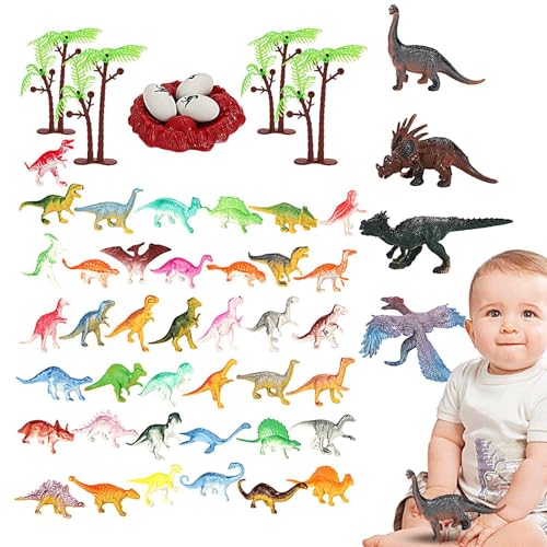 puzzlegame Realistisches Dinosaurierspielzeug - 52-teiliges Dinosaurier-Spielzeug STEM-Lernspielset | Realistisches Dinosaurier-Set mit Dino-Eiern, Bäumen und Aufbewahrungsbox, Dinosaurier-Figuren, von puzzlegame