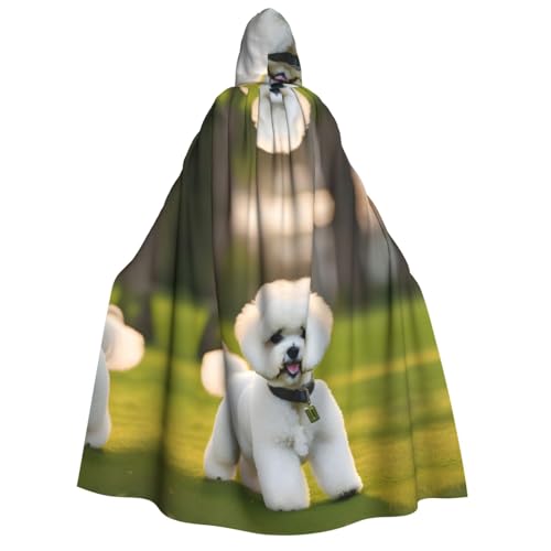 pvinnk Bichon Frisé-Hund auf dem Gras, Druck, Gothic, Renaissance, Umhang, Halloween, Cosplay, Hexe, Mittelalter-Motto-Partys von pvinnk