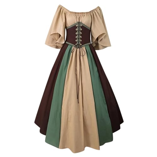 karneval kostüm damen, Mittelalter Kleidung Damen Lang Retro Viktorianisches Kleid Vintage Karneval Party Prinzessin Kleid Große Größen Elegant Partykleid Renaissance Kleid Gothic Karneval Kostüm von pxjsdwe