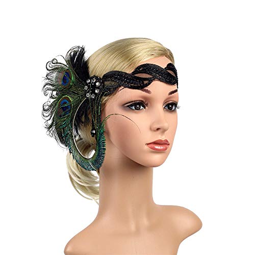 pxjsdwe faschingskostüme damen, Feder Stirnband Damen Vintage Cocktail Feder Haarschmuck Haarband Elegant Feder Stirnband Cosplay Fascinator-Hut Karneval Party Schwarz Haarreif von pxjsdwe