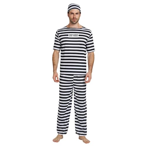 pxjsdwe faschingskostüme männer, Sträfling Kostüm Herren, Häftling Kostüm Damen, Gefängnis Outfit, Männer Gefängnis Kostüm, Unisex Gefangener Kostüm für Erwachsene Dress-up-Party, Karneval Cosplay von pxjsdwe