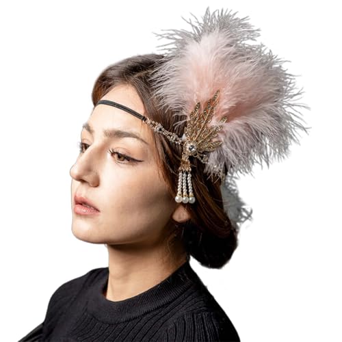 pxjsdwe fascinator damen schwarz, Feder Stirnband Damen Tee-Party Cosplay Feder Stirnband Haarband 20er Jahre Feder Kopfschmuck Karneval Party Fasching Kostüm Vintage Hochzeit Feder Haarschmuck von pxjsdwe