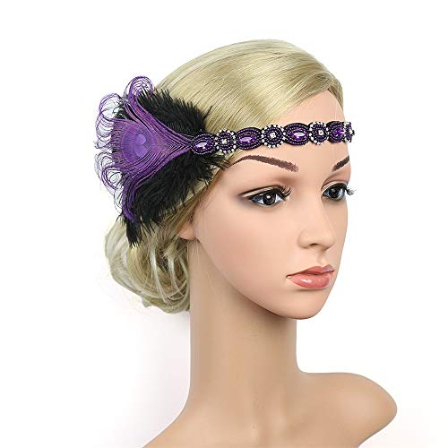 pxjsdwe federboa bunt papagei, Feder Kopfschmuck Damen Vintage Tee-Party Haarband Feder Kopfschmuck Regenbogen Haarreif Elegant Fascinator-Hut Karneval Party Hochzeit Feder Stirnband von pxjsdwe