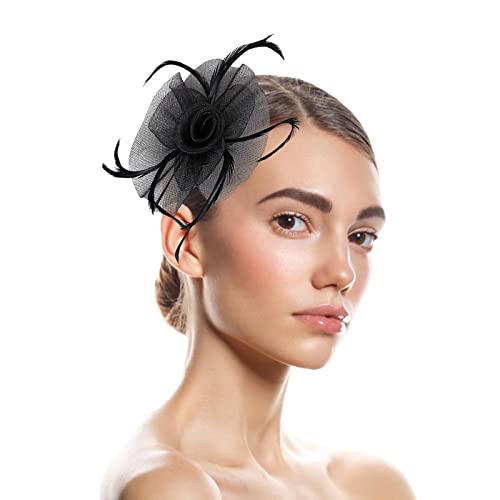 pxjsdwe federkragen schwarz, Feder Stirnband Damen Vintage Tee-Party Feder Stirnband Haarreif Cosplay Feder Haarschmuck Hochzeit Fascinator-Hut 20er Jahre Abschlussball Haarband von pxjsdwe