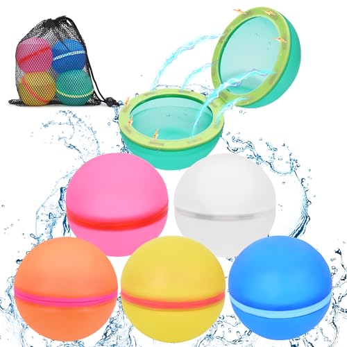 qianduoduo 6 Stück Wasserbomben wiederverwendbar, Wiederverwendbare Wasserbomben,Magnet Selbstschließend Wiederverwendbar Schnell Wiederbefüllbare Silikon Wasserbomben für Kinder, Strand,Poolparty von qianduoduo