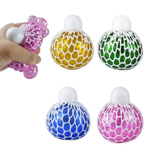 Stressbälle,Stressball für Erwachsene,Anti Stressball,4 Stück Stress Balls,Anti Stress Spielzeug für Kinder,Bunte Anti Stress Squeeze Traubenbälle Kinder Erwachsene für ADHS Angst Spannung und Stress von qimeyu