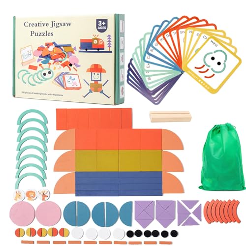 Formenpuzzles für Kleinkinder, Holzpuzzle - 100 Stück passendes Holzpuzzle,Intelligenzentwicklung bei Vorschulkindern, attraktives Lernspielzeug für die Farberkennung der Feinmotorik von qiyifang