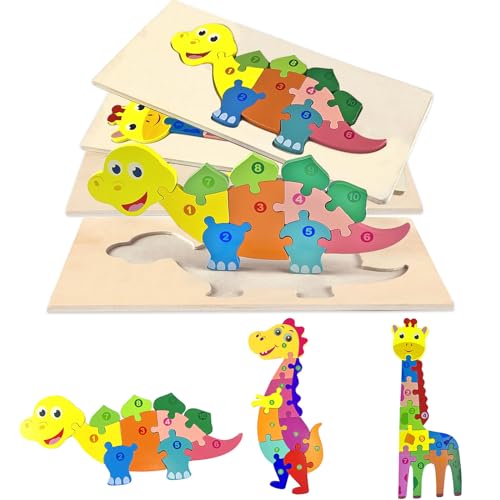 Holzpuzzle Kinder,Holzpuzzle Baby,Holzpuzzle für Kleinkinder,3 Stück Tier Holzpuzzle Set,Montessori Spielzeug holzpuzzle holzpuzzle für 1 2 3 jährige Jungen und mädchen von qimeyu