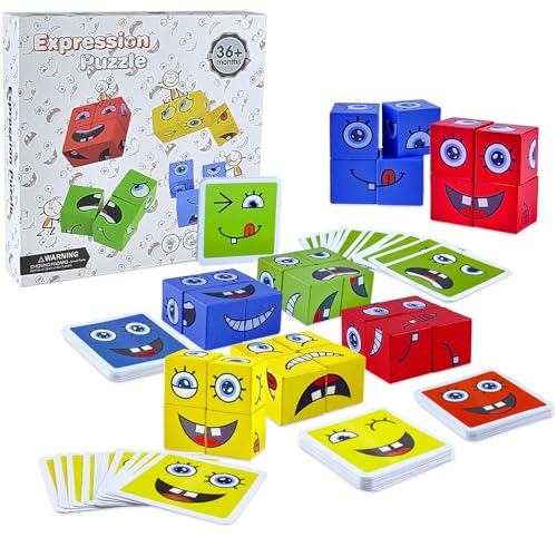 face Changing Magic Cube,Geschichtenwürfel,Montessori Puzzle Bausteine Holz Spiel,3D Puzzle Face-Changing Magic Cube Set für 3 4 5 6 7 Kinder Gift für Jungen und Mädchen von qimeyu