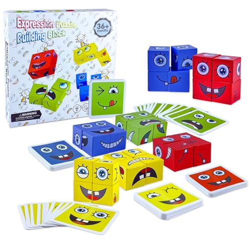 face Changing Magic Cube,Geschichtenwürfel,Montessori Puzzle Bausteine Holz Spiel,3D Puzzle Face-Changing Magic Cube Set für 3 4 5 6 7 Kinder Gift für Jungen und Mädchen von qimeyu