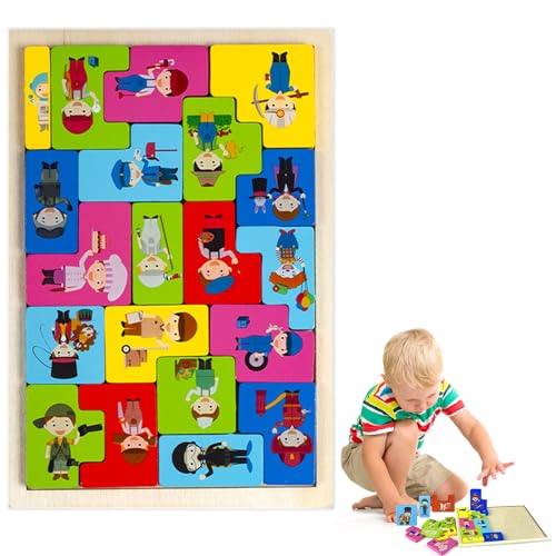 Tangram Holzpuzzle,Tangram Kinder,2 in 1 Holz Tangram Puzzle Set,Person Thematisch Holz Puzzle,Montessori Spielzeug für ab 3 Jahre,Pädagogisches Geschenk für Kleinkinder von qimeyu