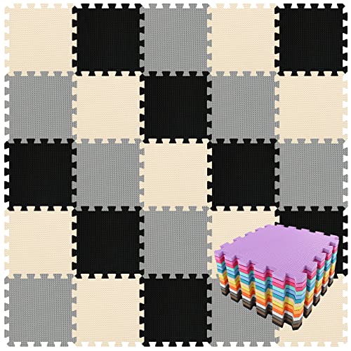 qqpp® 18 Puzzle Eva Schaumstoff Puzzlematte Puzzleteppich Kinder - Krabbelmatte Spielmatte Baby Schadstofffrei Sport rutschfest Bodenschutzmatte Fitness Matte. Schwarz, Beige, Grau. QQC-DJLb18N von qqpp