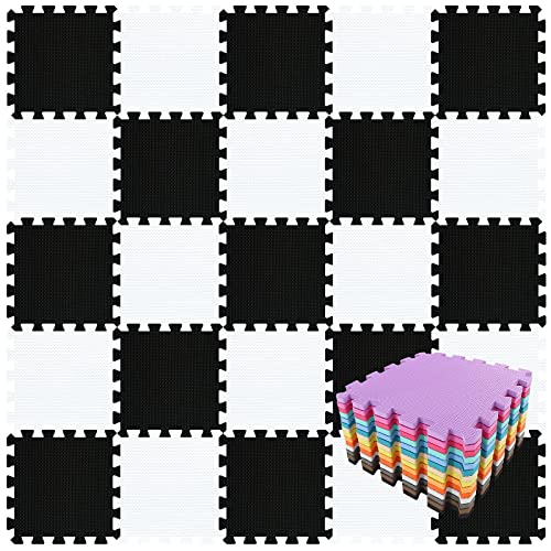 qqpp® 25 Puzzle Eva Schaumstoff Puzzlematte Puzzleteppich Kinder - Krabbelmatte Spielmatte Baby Schadstofffrei Sport rutschfest Bodenschutzmatte Fitness Matte. Weiß, Schwarz. QQC-ADb25N von qqpp