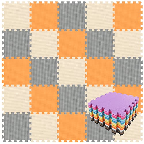 qqpp® 18 Puzzle Eva Schaumstoff Puzzlematte Puzzleteppich Kinder - Krabbelmatte Spielmatte Baby Schadstofffrei Sport rutschfest Bodenschutzmatte Fitness Matte. Orange, Beige, Grau. QQC-BJLb18N von qqpp