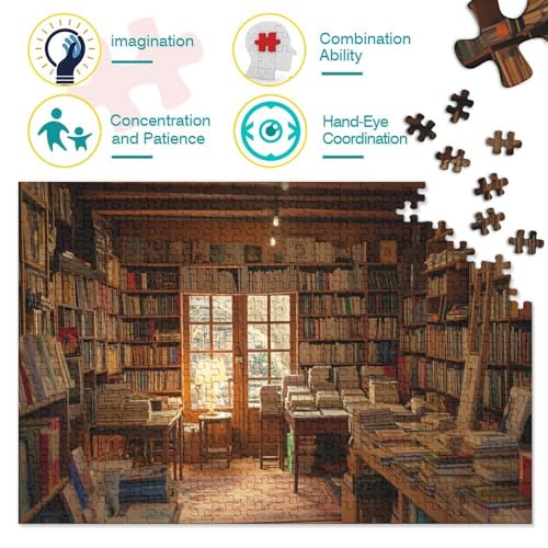 Buchhandlung Puzzles 300 Teile Bücherregal Erwachsene Wohnkultur Geschicklichkeitsspiel Für Die Ganze Familie Lernspiel Geburtstag Stress Relief 300pcs (40x28cm) von quiltcover