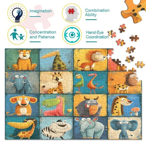 Cartoon-Tiere Puzzles Erwachsene 1000 Teile Tier Geschicklichkeitsspiel Für Die Ganze Familie Lernspiel Wohnkultur Geburtstag Stress Relief 1000pcs (75x50cm) von quiltcover