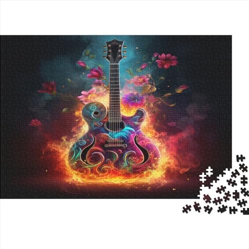 Flamme Gitarre 1000 Teile Musik Puzzles Erwachsene Geburtstag Wohnkultur Geschicklichkeitsspiel Für Die Ganze Familie Lernspiel Stress Relief 1000pcs (75x50cm) von quiltcover