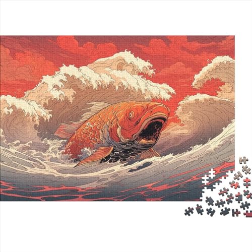 Karikatur Fisch Erwachsene 500 Teile Welle Puzzles Geburtstag Zeichentrickfilm Challenging Games Moderne Wohnkultur Lernspiel Stress Relief Toy 500pcs (52x38cm) von quiltcover