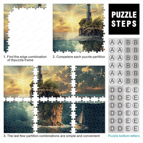 Leuchtturm Erwachsene Puzzle 500 Teile Meer und Segelboot Geburtstag Educational Game Home Decor Family Challenging Games Stress Relief 500pcs (52x38cm) von quiltcover