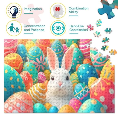 Weißes Kaninchen 500 Teile Bunte Eier Puzzles Erwachsene Family Challenging Games Educational Game Geburtstag Moderne Wohnkultur Stress Relief Toy 500pcs (52x38cm) von quiltcover