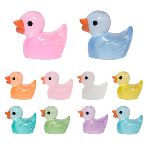 quiodok 120 Stück Mini Enten Leuchtend 10 Farben Mini Ducks Harz Mini Leuchtend Enten Bunte Kleine Enten für Topfdekorationen DIY, Garten, Puppenhaus von quiodok