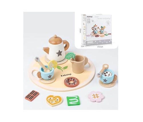 quiodok Teeservice Kinderküche Zubehör Tee Set Teeservice Kinder Holz Spielküche Zubehör Teeservice Kinder Teeset aus Holz Tee-Set aus Holz für Kinder ab 3 Jahren Mädchen Jungen von quiodok