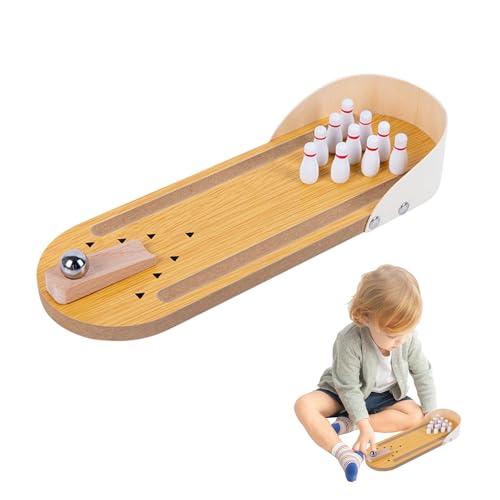 quiodok Tisch Bowling Set Mini Bowling Spiel mit hölzernen Desktop Dekoration mit 10 Pins Holz Mini Bowling Spielzeug Kegelspiel für Kinder Tisch-Bowling für Kinder ab 3 Jahre von quiodok