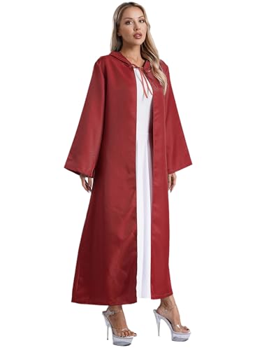 ranrann Damen Cape Umhang mit Kapuze Mittelalter Umhang Lang Robe Renaissance Steampunk Vampir Hexe Teufel Kostüm Burgundy L von ranrann