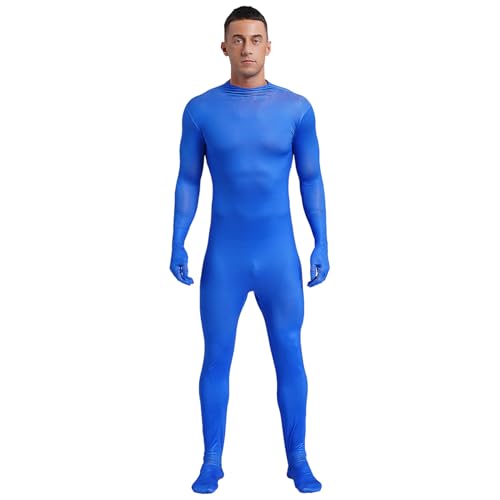 ranrann Herren Einteiler Bodysuit Overall Ganzkörperanzug Zentai Suit Gymnasatikanzug Sportbody Full Cover Body Stretch Königsblau 190/L von ranrann