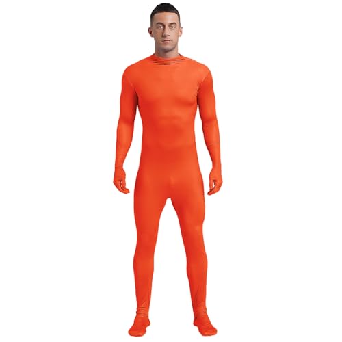 ranrann Herren Einteiler Bodysuit Overall Ganzkörperanzug Zentai Suit Gymnasatikanzug Sportbody Full Cover Body Stretch Orange 170/S von ranrann