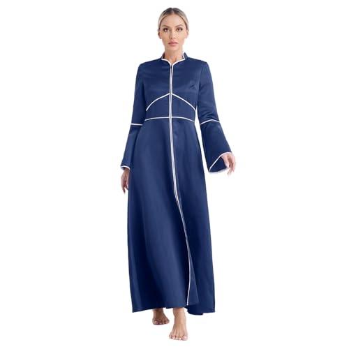 ranrann Pfarrer Kostüm Damen Priesterin Kostüm Soutane Robe Mantel Maxi Lang Klerus Robe Gewand Erwachsene Priester Kostüm Navy blau M von ranrann