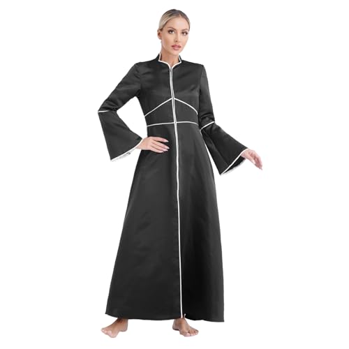 ranrann Pfarrer Kostüm Damen Priesterin Kostüm Soutane Robe Mantel Maxi Lang Klerus Robe Gewand Erwachsene Priester Kostüm Schwarz 3XL von ranrann