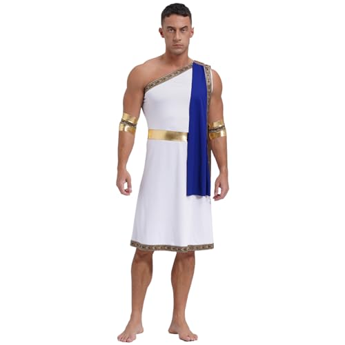 ranrann Römischer Griechischer Gott Kostüm Toga Kostüm Robe Kleid mit Ärmeln Halloween Fasching Verkleidung Erwachsene Cosplay Outfit Blau 3XL von ranrann