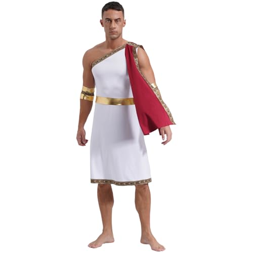 ranrann Römischer Griechischer Gott Kostüm Toga Kostüm Robe Kleid mit Ärmeln Halloween Fasching Verkleidung Erwachsene Cosplay Outfit Burgundy 3XL von ranrann