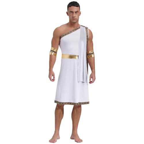 ranrann Römischer Griechischer Gott Kostüm Toga Kostüm Robe Kleid mit Ärmeln Halloween Fasching Verkleidung Erwachsene Cosplay Outfit Weiß 3XL von ranrann