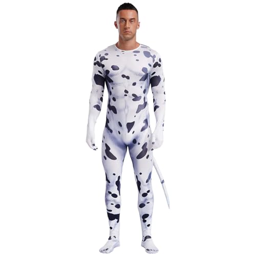 ranrann Tier Kostüm Herren Erwachsene Halloween Fasching Karneval Kostüm Einteiler Catsuit Overall 3D Druck Muster Rollenspiel Kostüm Dalmatiner 3XL von ranrann