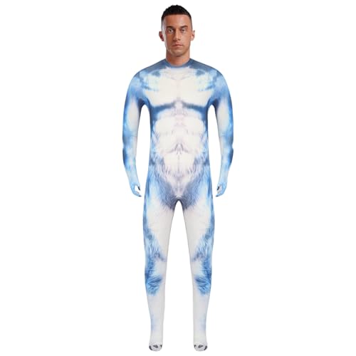 ranrann Tier Kostüm Herren Erwachsene Halloween Fasching Karneval Kostüm Einteiler Catsuit Overall 3D Druck Muster Rollenspiel Kostüm Husky_Weiß 3XL von ranrann