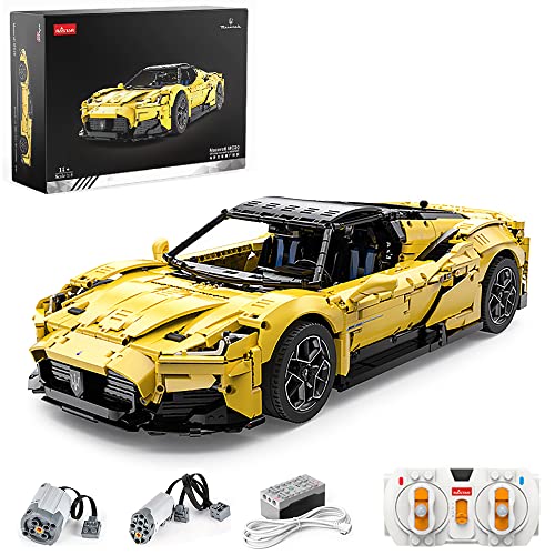 Rastar 93500 Technik Sportwagen Bausatz für Maserati MC20, 3457 Teile 1:8 mit 2 Motoren und LED Lichter Groß Ferngesteuert Technik Auto Klemmbausteine (Originalverpackung) (Dynamische Version) von rastar