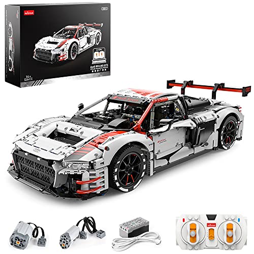 rastar 99300 Technik Sportwagen Bausatz für Audi R8 LMS-GT3, 3322 Teile 1:8 mit 2 Motoren und LED Lichter Groß Ferngesteuert Technik Auto Klemmbausteine (Originalverpackung) (Dynamische Version) von rastar