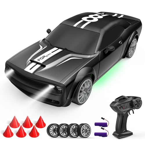 1:20 RC Auto 20km/h, 4 WD Ferngesteuertes Auto mit 2 Akku 2.4Ghz rc Drift car Mit 6 Hindernissen und 4 Ersatzreifen für Kinder ab 8 Jahre (Schwarz) von rc tech