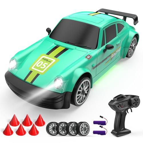 1:20 RC Auto 20km/h, 4 WD Ferngesteuertes Auto mit 2 Akku 2.4Ghz rc Drift car Mit 6 Hindernissen und 4 Ersatzreifen für Kinder ab 8 Jahre (grün) von rc tech