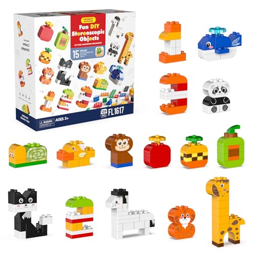 rc tech Bausteine Tiere Set Kompatibel mit duplo bausteine 139 Teile Steine mit 3 Arten von Zahlen, Früchten und Tieren, Lernespielzeug für Kinder ab 3 Jahren von rc tech