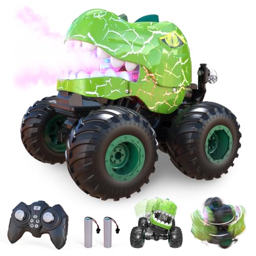 Ferngesteuretes Auto Dinosaurier mit Tanzenmodus, 2.4Ghz 20km/h RC Auto mit Sprühnebel 360° Drehung, Monstertruck mit LED Musik, 2 Akku 70Min Laufzeit, Geschenk für Kinder ab 3 von rc tech