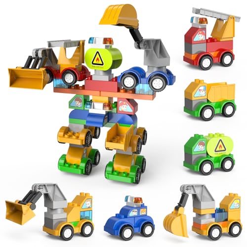 rc tech Bausteine groß, 6 in 1 Rboterbausteine, 57 Teile Steine 6 Arten von Auto, Bausteine set kompatibel mit Duplo, Lernespielzeug für Kinder ab 3 Jahre von rc tech