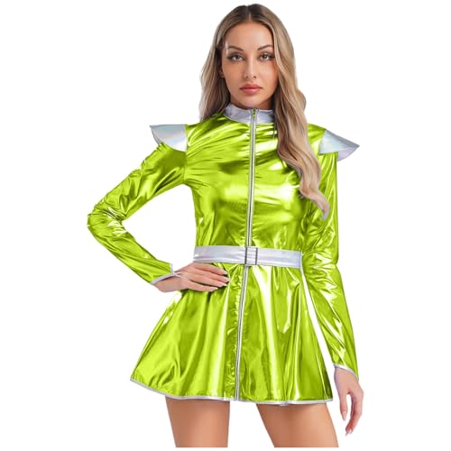 renvena Damen Alien Kostüm Space Girl Cosplay Outfit Langarm Minikleid Metallic Kleider Shiny Mottoparty Fasching Karneval Kostüm Grün XL renvena Damen Alien Kostüm Space Girl Cosplay Outfit Langarm Minikleid Metallic Kleider Shiny Mottoparty Fasching Karneval Kostüm Grün XL von renvena