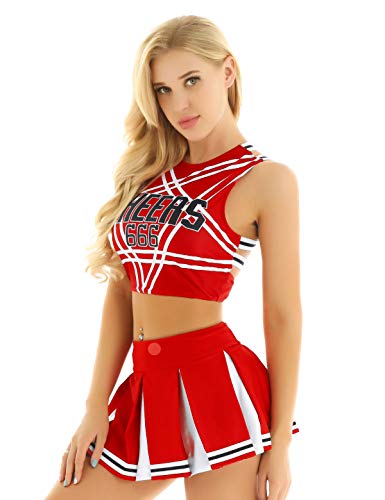 renvena Damen Cheer leader Kostüm Cheerleading Cosplay Uniform Ärmellos Bauchfrei Oberteil mit Minirock Faltenrock Karneval Fasching Party Tanz Kostüme A Rot XXL renvena Damen Cheer leader Kostüm Cheerleading Cosplay Uniform Ärmellos Bauchfrei Oberteil mit Minirock Faltenrock Karneval Fasching Party Tanz Kostüme A Rot XXL von renvena