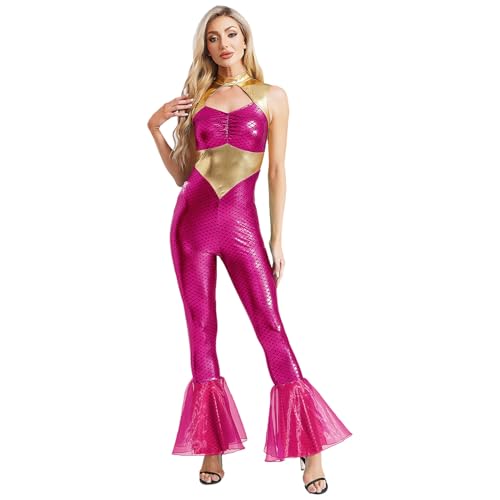 renvena Damen Meerjungfrau Bodysuit Ärmellos Overall Glänzend Jumpsuit mit Fischschuppen Muster Rollenspiel Verkleidung Faschingkostüme Hot Pink L renvena Damen Meerjungfrau Bodysuit Ärmellos Overall Glänzend Jumpsuit mit Fischschuppen Muster Rollenspiel Verkleidung Faschingkostüme Hot Pink L von renvena